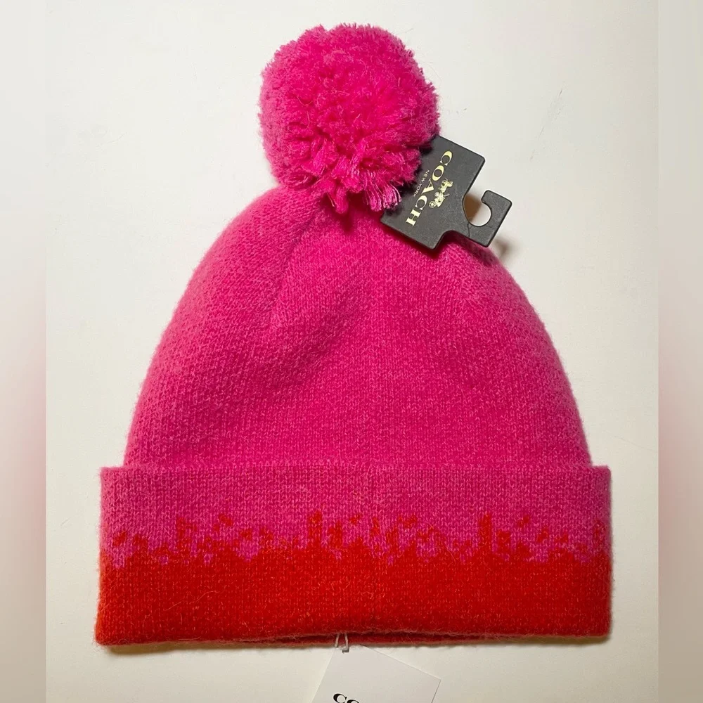 COACH Women's Color blocked Ombre Pom Pom Beanie (R$95) HAT ONLY